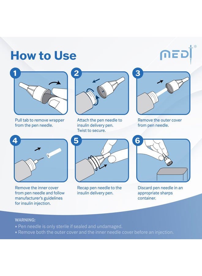 Generic Medt - Fine Insulin Pen Needles (31G 5mm) - Diabetic Needles for Insulin Injections, Ultra Fine Compatible with Most Diabetes Pens - 100 Ct, Pack of 1  - Image 5