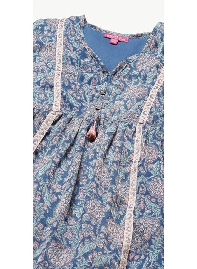 BIBA Girl Printed Gathered Kid(KW5512_Blue_9) - Image 4