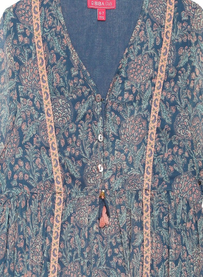 BIBA Girl Printed Gathered Kid(KW5512_Blue_9) - Image 3