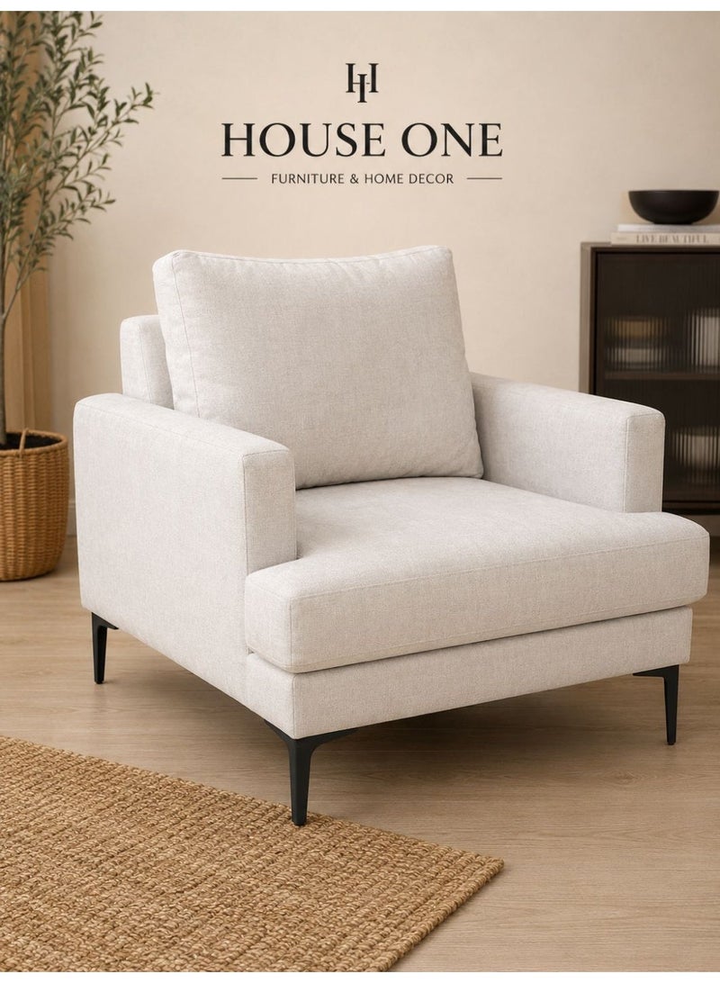 House One Chair|Swedish Wood and Linen 88x85x90 cm- Beige - Image 1