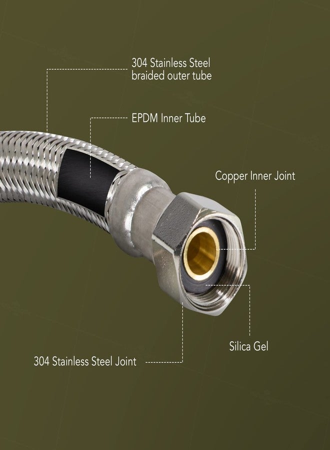 HIGHCRAFT Long Stainless Steel No Lead Braided Flexible Supply Line with 3/8" MIP and 3/8" FIP Compression Connections, 12" - Image 5