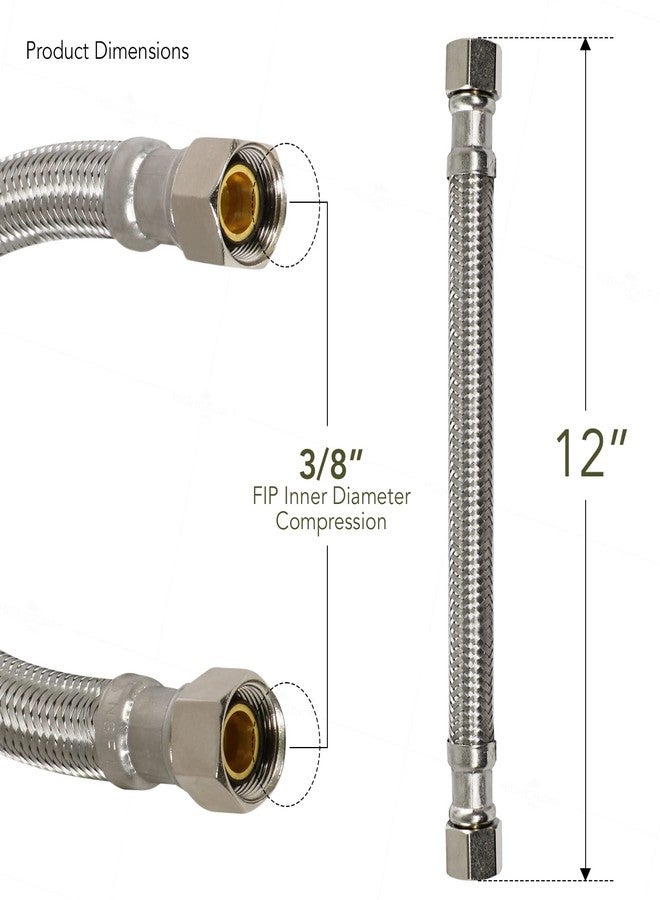 HIGHCRAFT Long Stainless Steel No Lead Braided Flexible Supply Line with 3/8" MIP and 3/8" FIP Compression Connections, 12" - Image 2