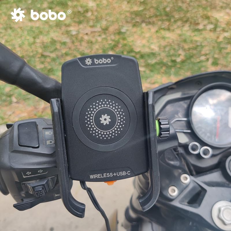Bobo BM12 Jaw-Grip Waterproof Bike/Motorcycle/Scooter Mobile Phone Holder Mount with Fast 15W Wireless & USB-C Input/Output Charger, Ideal for Maps and GPS Navigation (Black) - Image 4