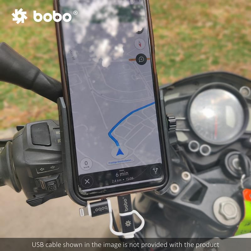 Bobo BM12 Jaw-Grip Waterproof Bike/Motorcycle/Scooter Mobile Phone Holder Mount with Fast 15W Wireless & USB-C Input/Output Charger, Ideal for Maps and GPS Navigation (Black) - Image 5