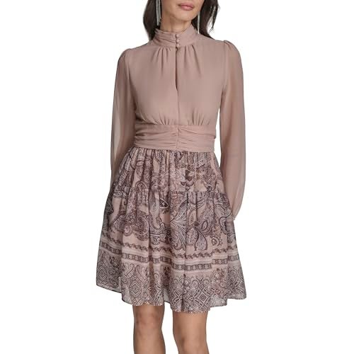BCBGeneration BCBG Women's Long Sleeve Mock Neck, Pumice Multi,10 - Image 1