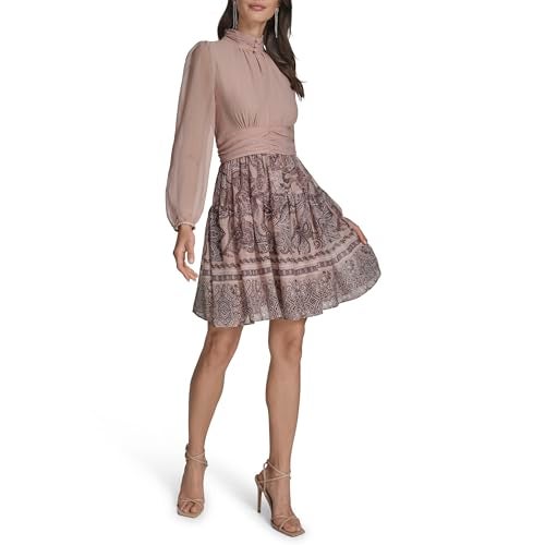 BCBGeneration BCBG Women's Long Sleeve Mock Neck, Pumice Multi,10 - Image 3