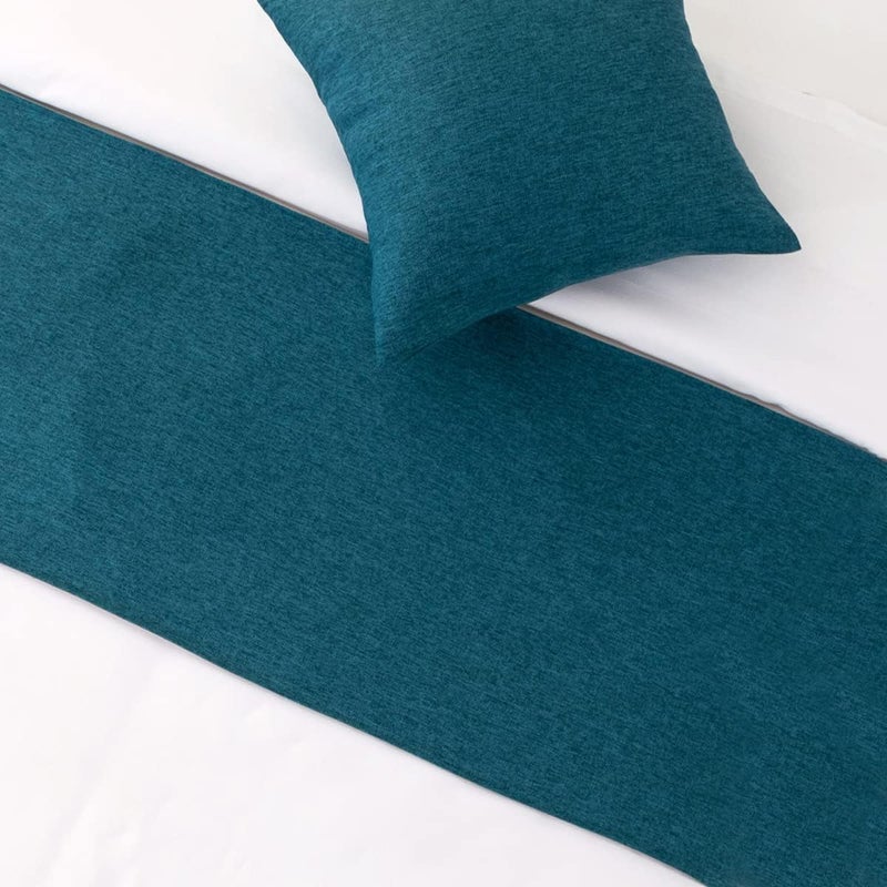 AMBERIS Blue Faux Linen Bed Frame Decorative Durable for Home and Hotel (Cushion Covers Sold Separately) - Image 3