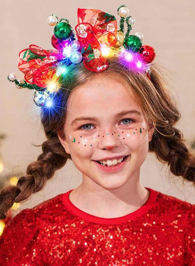 يان طوق رأس مزين بكرات عيد الميلاد من يان، مزين بفيونكة حمراء مضيئة، إكسسوارات شعر مريحة لحفلات العطلات للنساء والفتيات - Image 1
