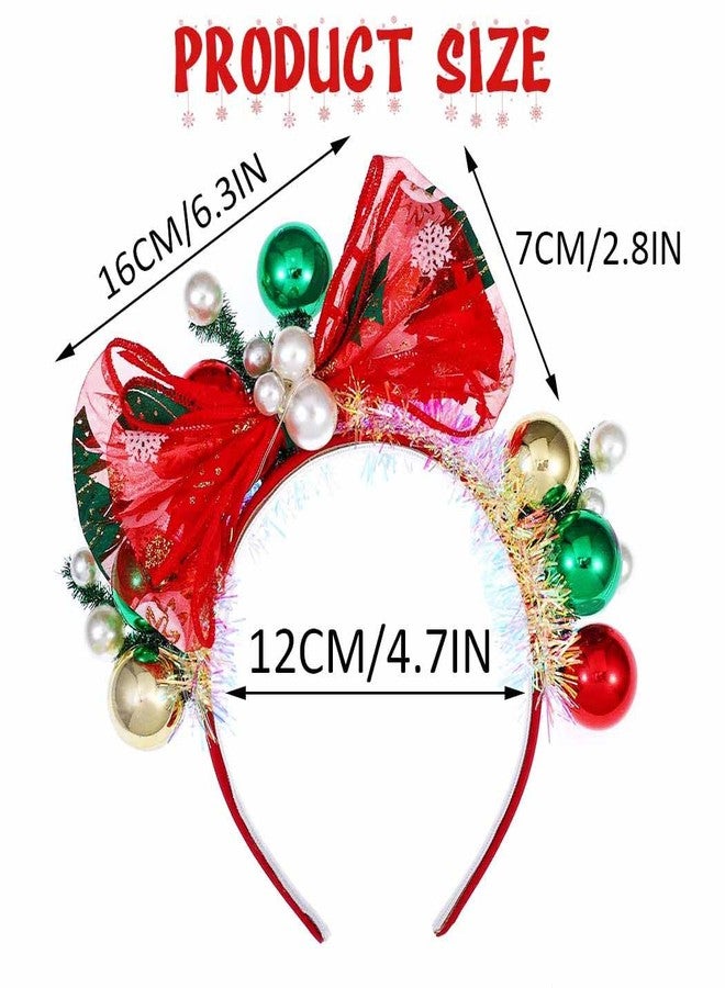 يان طوق رأس مزين بكرات عيد الميلاد من يان، مزين بفيونكة حمراء مضيئة، إكسسوارات شعر مريحة لحفلات العطلات للنساء والفتيات - Image 4