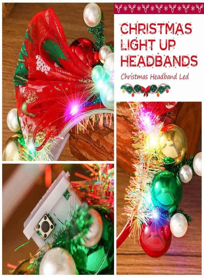 يان طوق رأس مزين بكرات عيد الميلاد من يان، مزين بفيونكة حمراء مضيئة، إكسسوارات شعر مريحة لحفلات العطلات للنساء والفتيات - Image 5