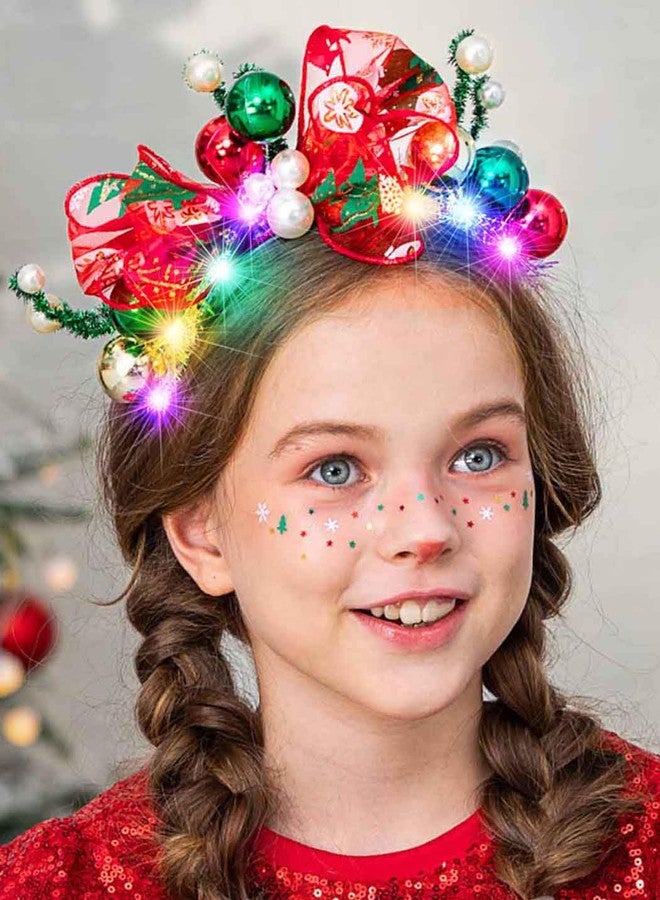يان طوق رأس مزين بكرات عيد الميلاد من يان، مزين بفيونكة حمراء مضيئة، إكسسوارات شعر مريحة لحفلات العطلات للنساء والفتيات - Image 3