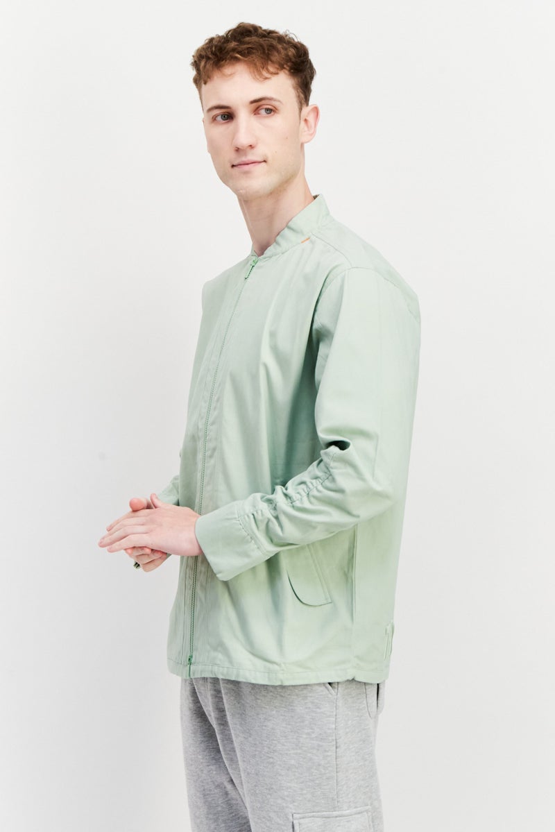 TRIBE OF 6 Men Plain Bomber Jacket, Light Green - Image 3