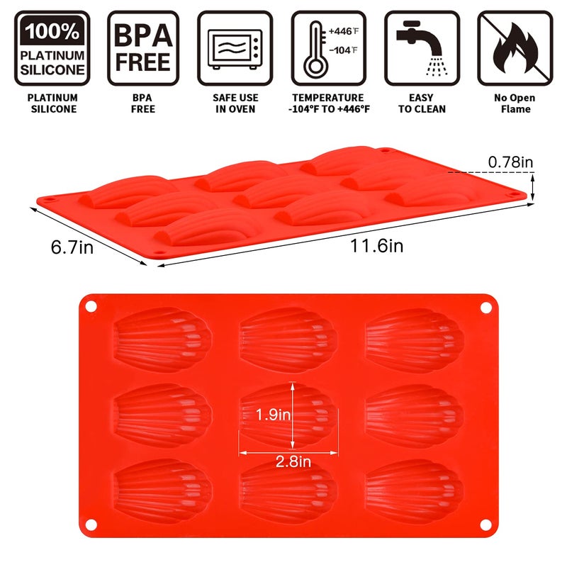 CAKETIME Silicone Madeleine Pans - 9 Cups Madeleine Mold for Small Cake, Chocolate, Cookies Pack of 2 - Image 3