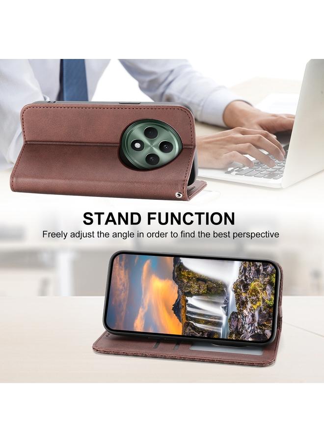 اس-توب جراب لهاتف OPPO Reno12 F 4G / 5G / F27، جراب هاتف من الجلد المغناطيسي بتصميم شبكي مكعب من الهند - Image 5