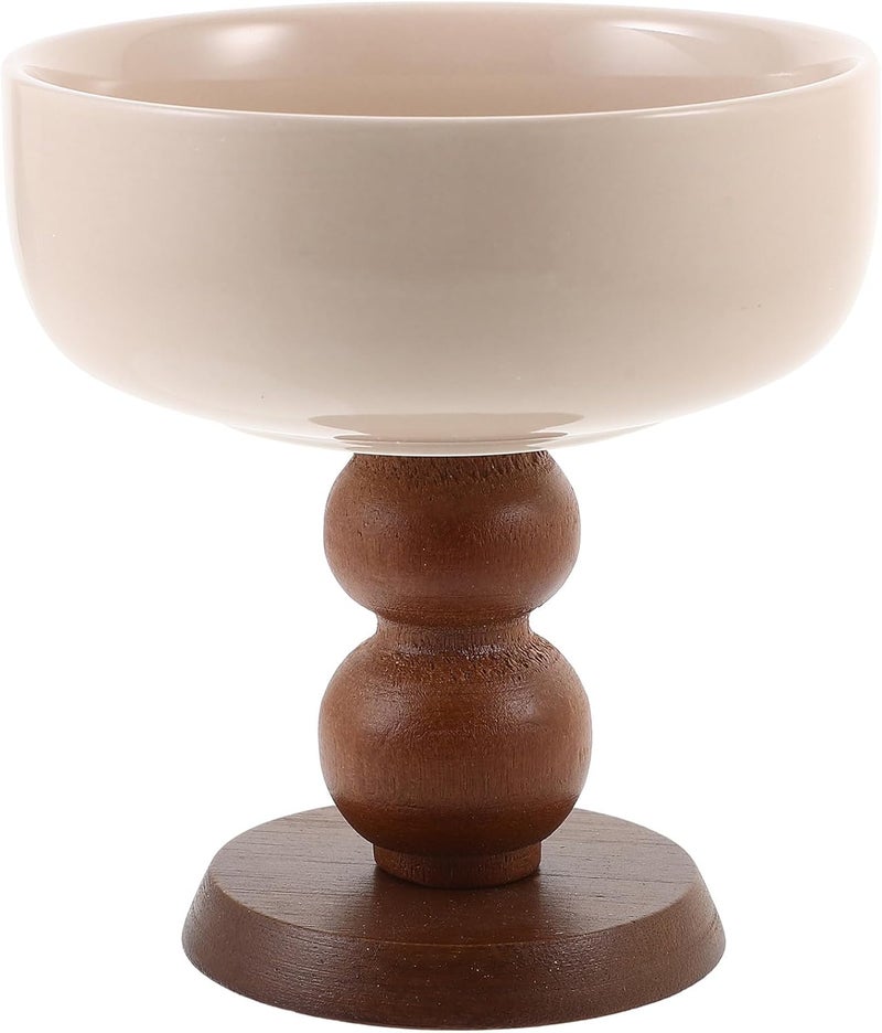 Creative Footed Dessert Bowl Milk Shake Cup Ceramic Ice Cream Serving Dish with Brown Base for Home Use - Image 1