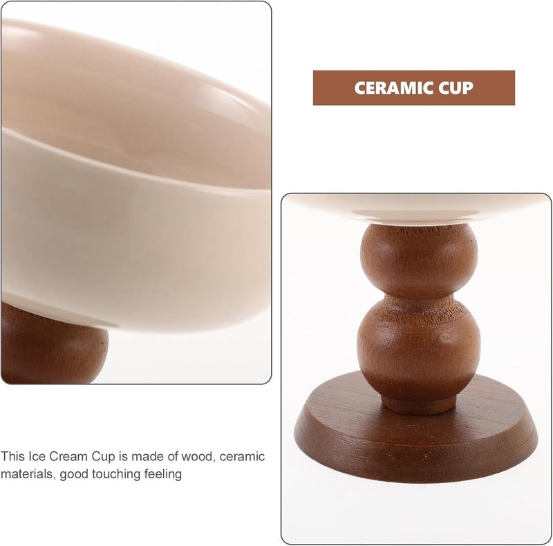 Creative Footed Dessert Bowl Milk Shake Cup Ceramic Ice Cream Serving Dish with Brown Base for Home Use - Image 3