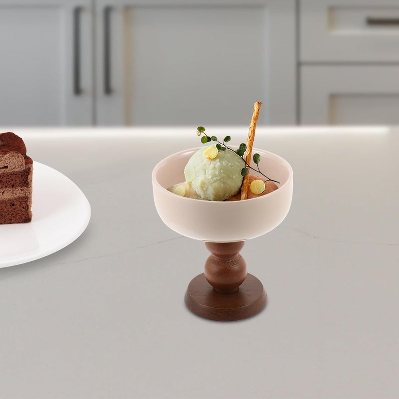Creative Footed Dessert Bowl Milk Shake Cup Ceramic Ice Cream Serving Dish with Brown Base for Home Use - Image 5