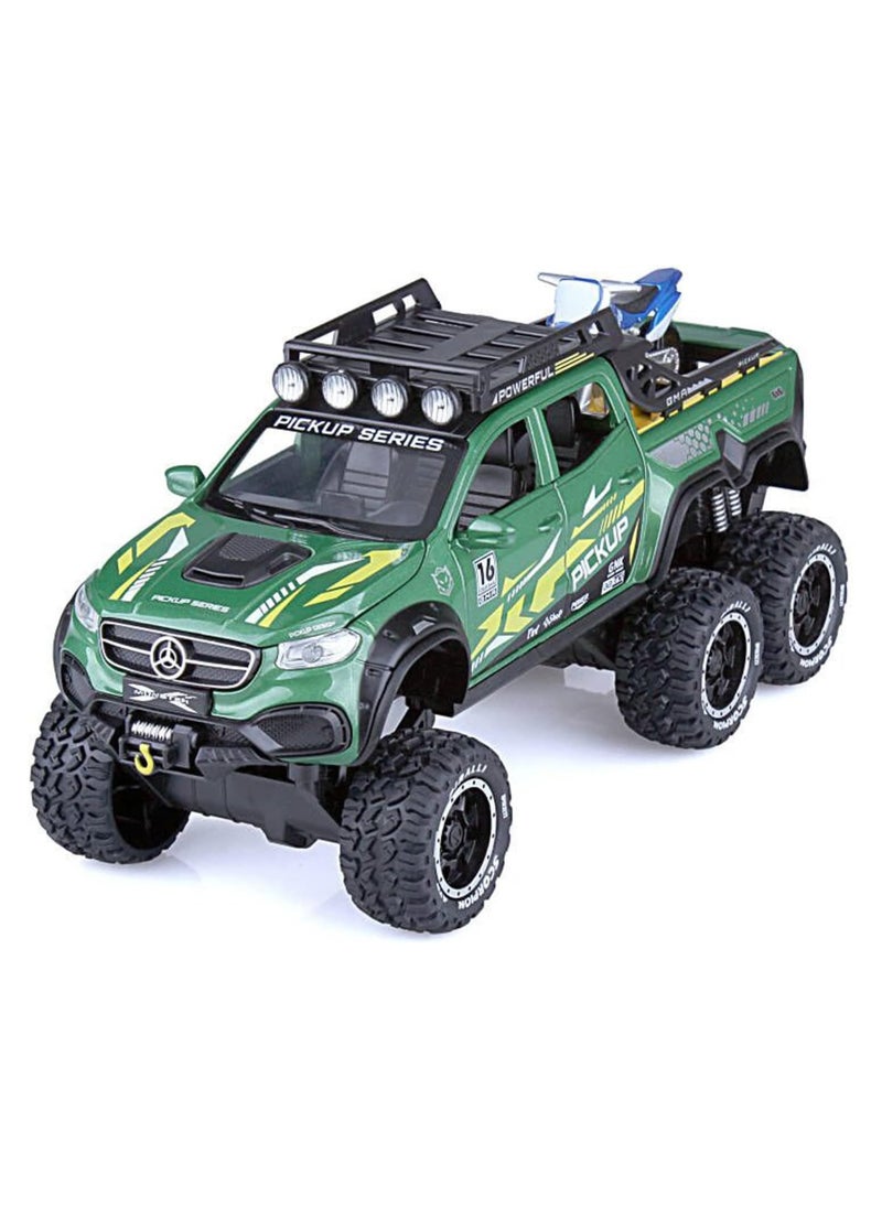 1/24 metal pickup toy truck,car for boys over 3 years old toys,six wheel alloy die casting pull back car toy (Green)  - Image 1