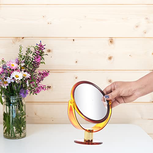 Scarlet Line Round Double Sided Magnifying Makeup Mirror for Men n Women, Medium Size Standing Vanity Dressing Mirror with Stand_Shell_5.5 Inch - Image 5