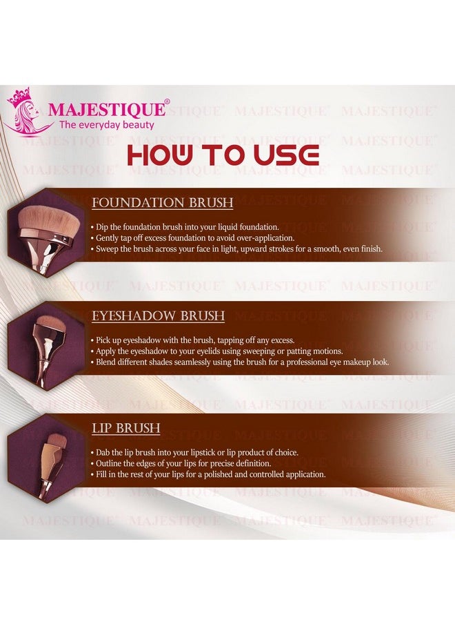 MAJESTIQUE MAJESTIQUE Foundation, Eyeshadow, And Lips | Professional Makeup Brush Set | Soft, Silky, Synthetic Brushe For Face, Cheek And Eye Makeups | Luminous Hd Brushes - 3Pcs  - Image 3