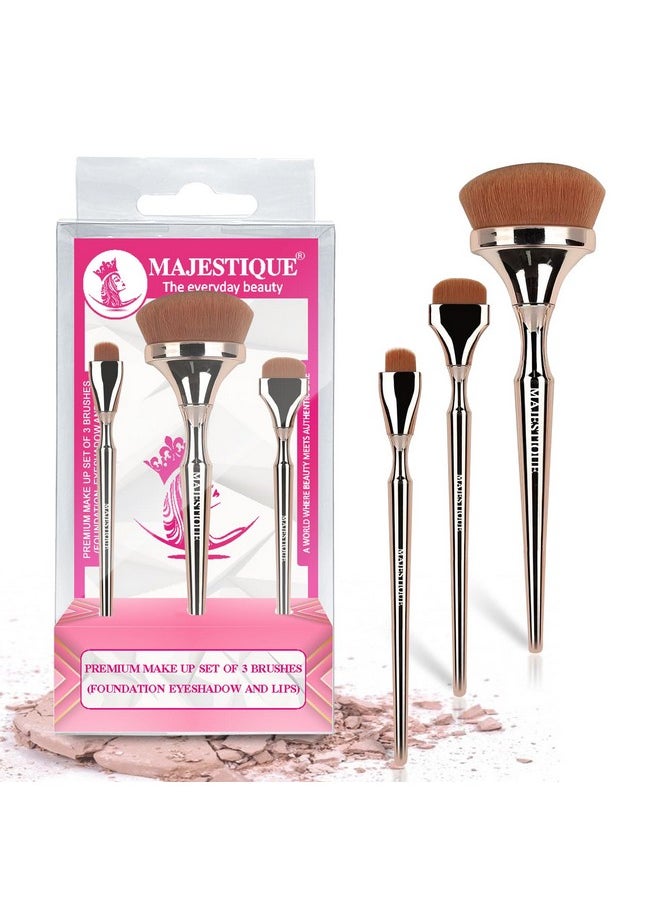 MAJESTIQUE MAJESTIQUE Foundation, Eyeshadow, And Lips | Professional Makeup Brush Set | Soft, Silky, Synthetic Brushe For Face, Cheek And Eye Makeups | Luminous Hd Brushes - 3Pcs  - Image 1