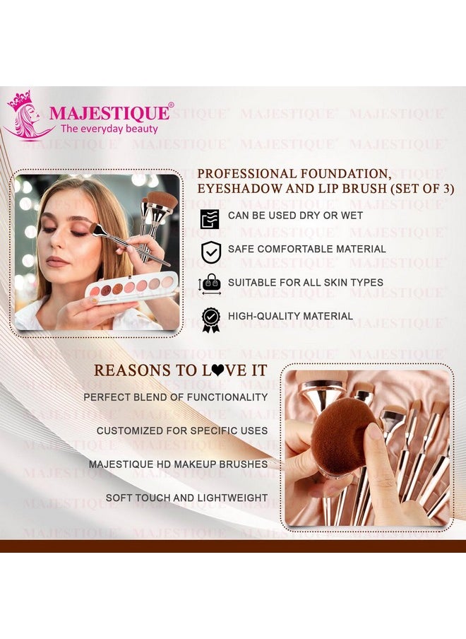 MAJESTIQUE MAJESTIQUE Foundation, Eyeshadow, And Lips | Professional Makeup Brush Set | Soft, Silky, Synthetic Brushe For Face, Cheek And Eye Makeups | Luminous Hd Brushes - 3Pcs  - Image 5