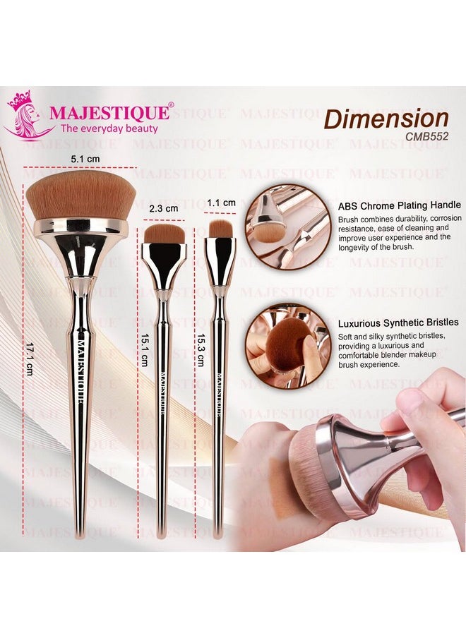 MAJESTIQUE MAJESTIQUE Foundation, Eyeshadow, And Lips | Professional Makeup Brush Set | Soft, Silky, Synthetic Brushe For Face, Cheek And Eye Makeups | Luminous Hd Brushes - 3Pcs  - Image 2
