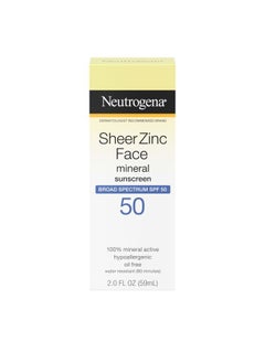 Sheer Zinc Oxide Dry-Touch Mineral Face Sunscreen Lotion with Broad Spectrum SPF 50, Oil-Free, Non-Comedogenic & Non-Greasy, Hypoallergenic, 2 fl. oz