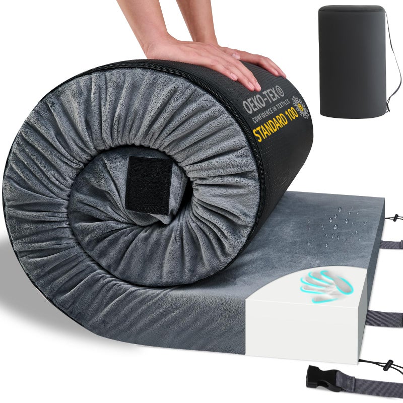 Home Mate مرتبة منزل ميت من رغوة الذاكرة للتخييم مفردة - حصيرة نوم محمولة قابلة لللف للسفر مع شهادة CertiPUR-US للبالغين - سرير تخييم للضيوف للنوم على الأرض مع غطاء مقاوم للماء وحقيبة سفر - Image 1