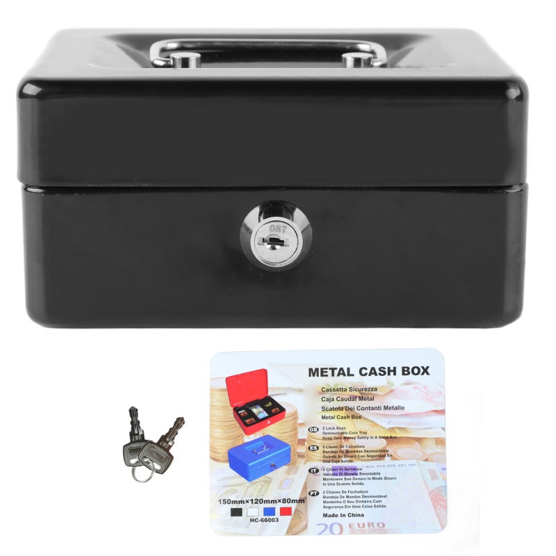 Metal Cash Box With 2 Keys Lock - Premium Metal Multipurpose Mini Safe for Home Car Kids Valuables Storage - Image 1