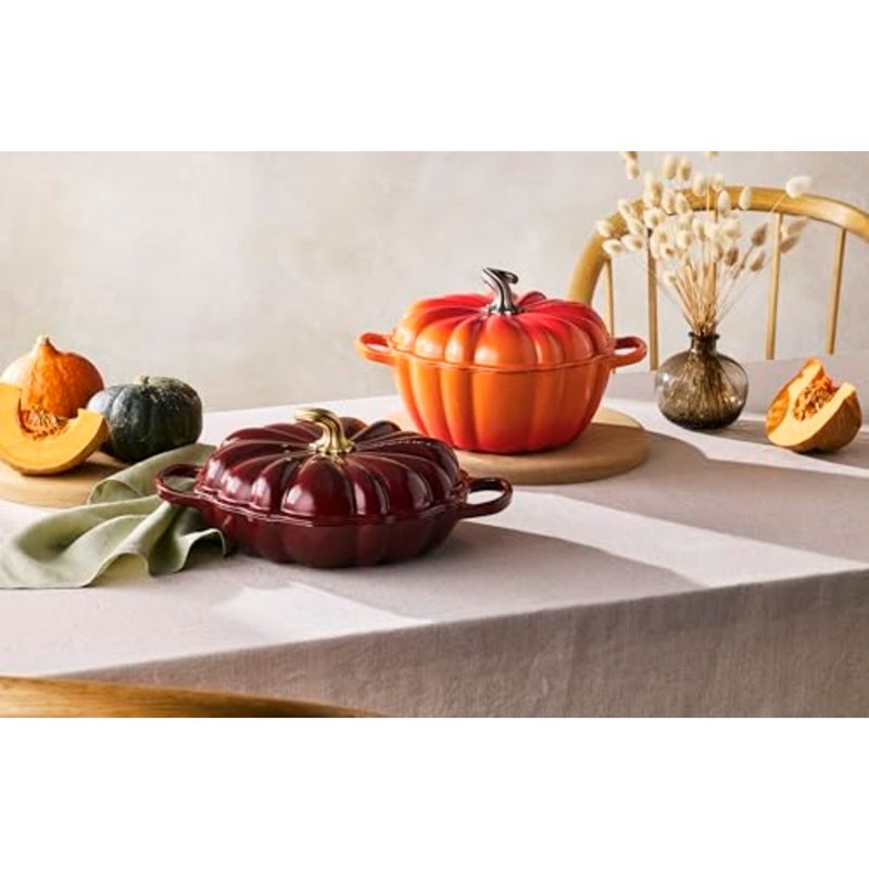 Enameled Cast Iron Figural Pumpkin Braiser for cooking, enameled cast iron, Rhone color, durable nonstick surface and even heat distribution - Image 5