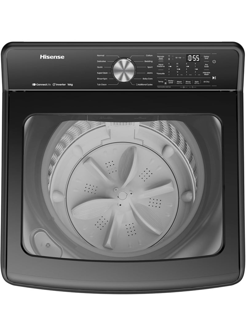 Hisense 16 KG Auto Top Load Smart Washing Machine, Invertor Motor, Less Noise, Energy Consumption, WiFi Smart Control, 12 Program, Premium Grey 16 kg WT5I1623DB6 Premium Black - Image 2