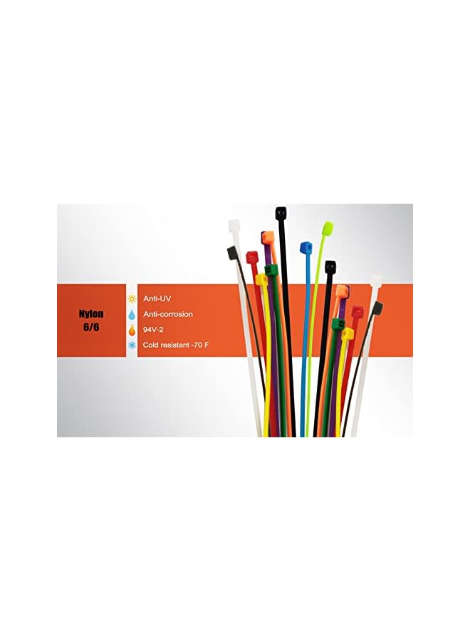 promass 8 Inch 500pcs Colored Zip Ties 20lb Strength, Multi-Purpose Cable Ties - Image 2