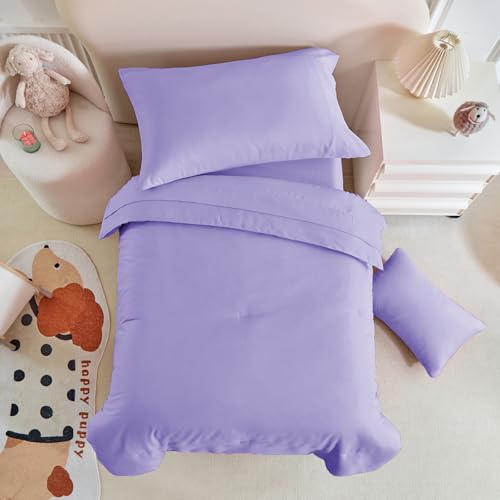 Uozzi Bedding Toddler Bedding Set - 5 Piece Soft and Breathable Toddler Bed Set for Boys and Girls, Includes Quilted Comforter, Fitted Sheet, Flat Top Sheet, Standard Pillowcase and Toddler Pillowcase, Purple - Image 5
