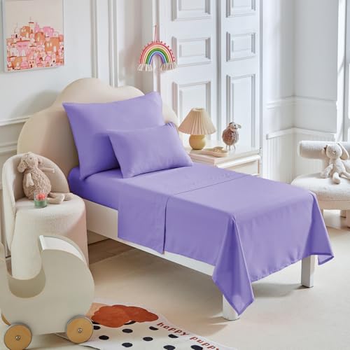 Uozzi Bedding Toddler Bedding Set - 5 Piece Soft and Breathable Toddler Bed Set for Boys and Girls, Includes Quilted Comforter, Fitted Sheet, Flat Top Sheet, Standard Pillowcase and Toddler Pillowcase, Purple - Image 2