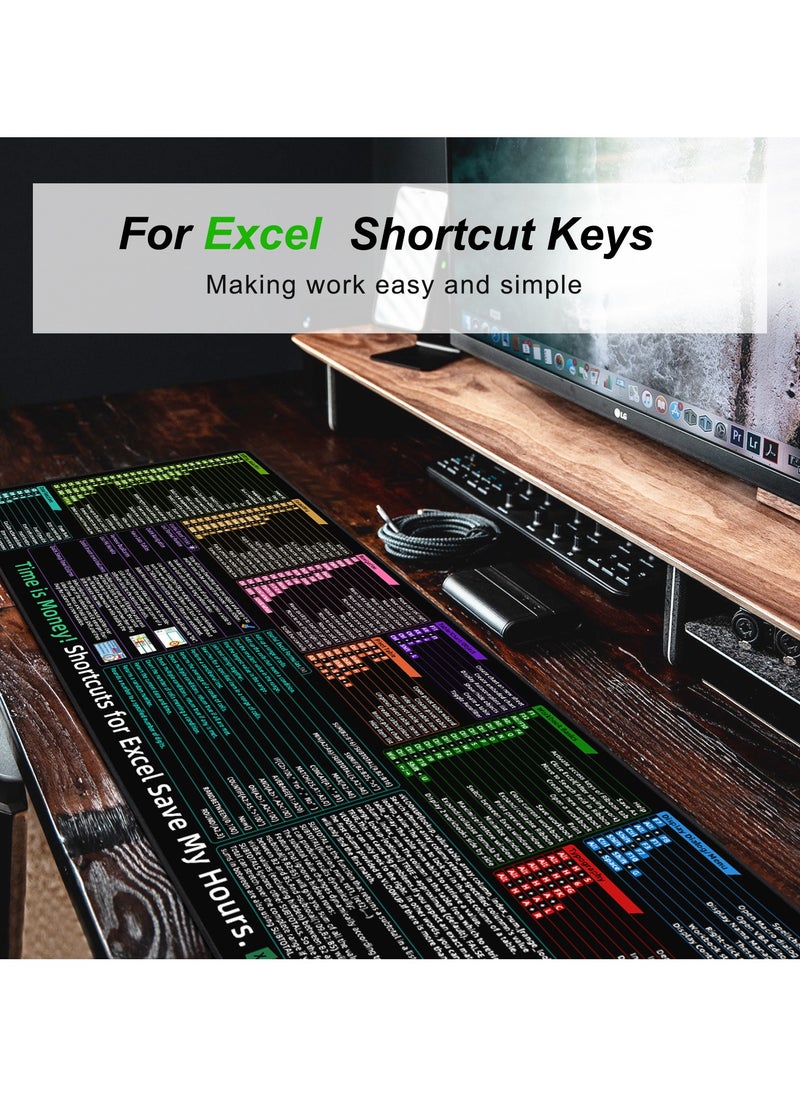 إكسوفيب - لوحة ماوس Excel Shortcuts ممتدة للمكتب مع حواف مخيطة وقاعدة غير قابلة للانزلاق ولوحة مفاتيح كبيرة الحجم للمكتب 900 × 300 مم إصدار مطور - Image 1