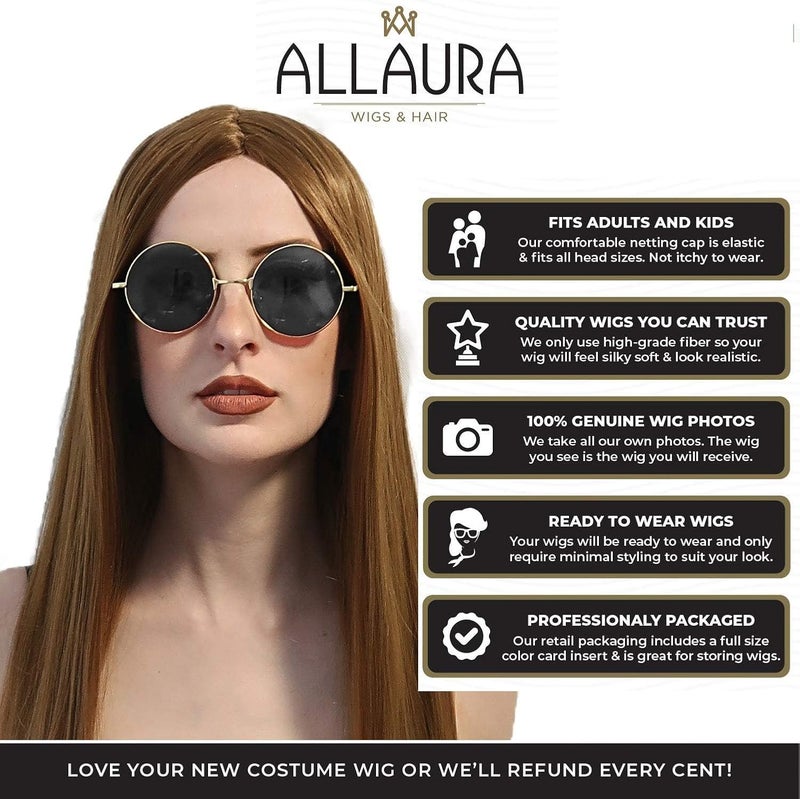 ALLAURA Long Straight 70's Hippie Wig – 24” Family Witch Cosplay - Compatible with Avril Lavigne Wig - Image 4