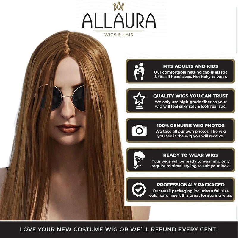 ALLAURA Long Straight 70's Hippie Wig – 24” Family Witch Cosplay - Compatible with Avril Lavigne Wig - Image 3
