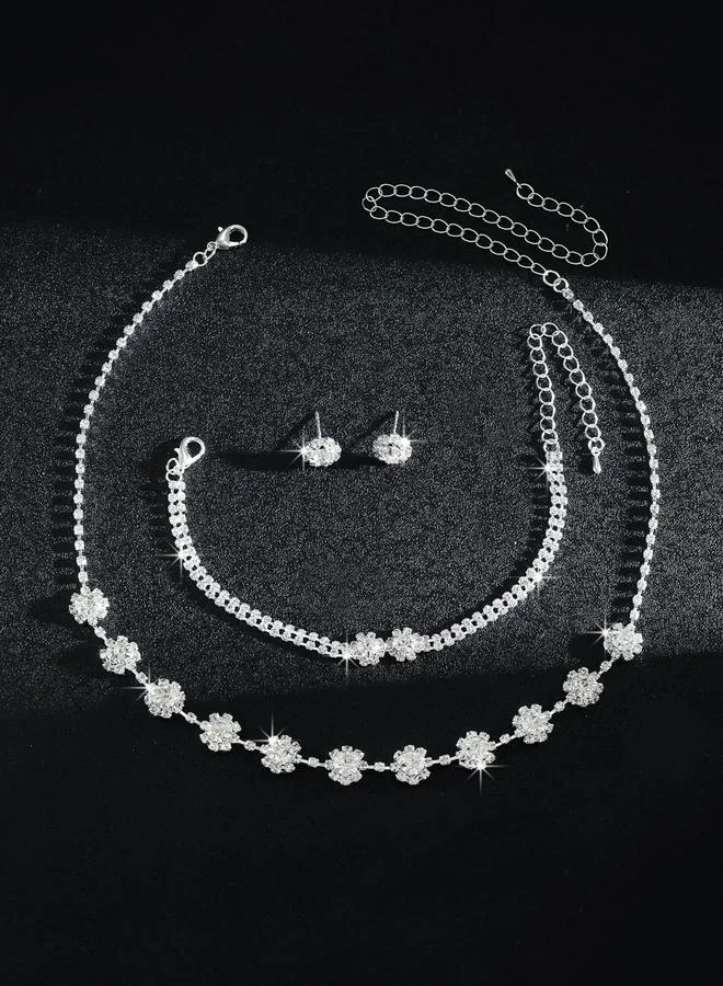 تايك تو مجموعة من قلادة وسوار وأقراط بلؤلؤ صناعي وأحجار الراين