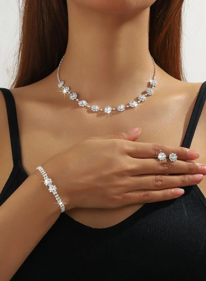 تايك تو مجموعة من قلادة وسوار وأقراط بلؤلؤ صناعي وأحجار الراين