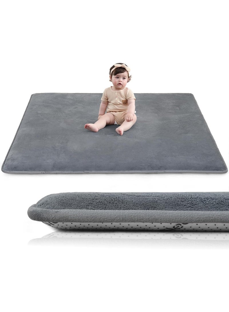 YOUWE7 Baby Play Mat for Floor,2CM Thick Elasti-Foam Playpen Mat for Tummy Time,Water Repellent Soft Coral Velvet for Toddler,Infant,Kids,Non-Slip Backing Safe for Crawling - Image 1