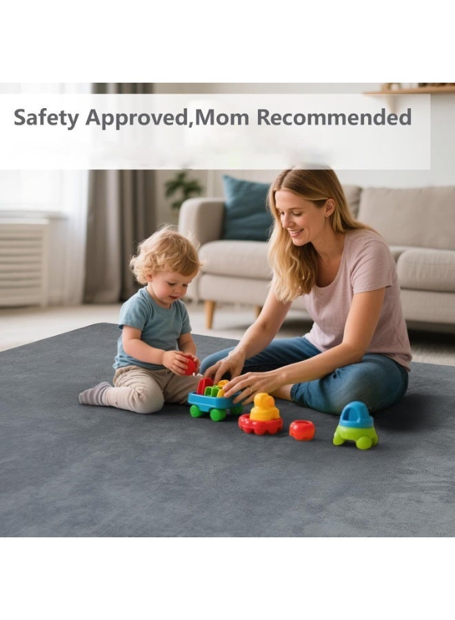 YOUWE7 Baby Play Mat for Floor,2CM Thick Elasti-Foam Playpen Mat for Tummy Time,Water Repellent Soft Coral Velvet for Toddler,Infant,Kids,Non-Slip Backing Safe for Crawling - Image 3