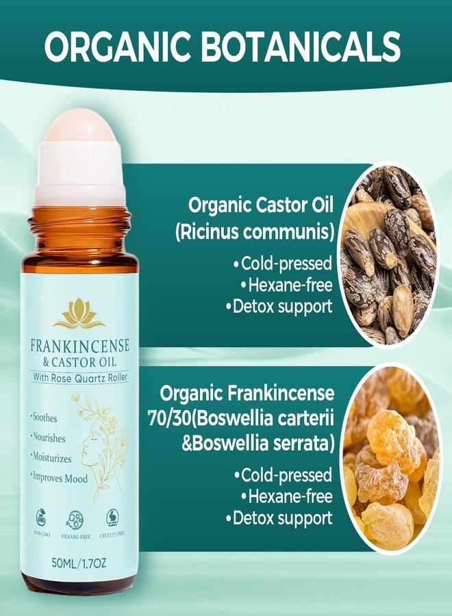 KUNLEN Frankincense and Castor Oil Roll On with Rose Quartz | 100% Pure Organic Cold-Pressed Castor Oil–Firms Skin, Reduces the Look of Fine Lines,Supports Hormonal Balance–For Face, Neck & Abdomen,1.7 fl oz - Image 2
