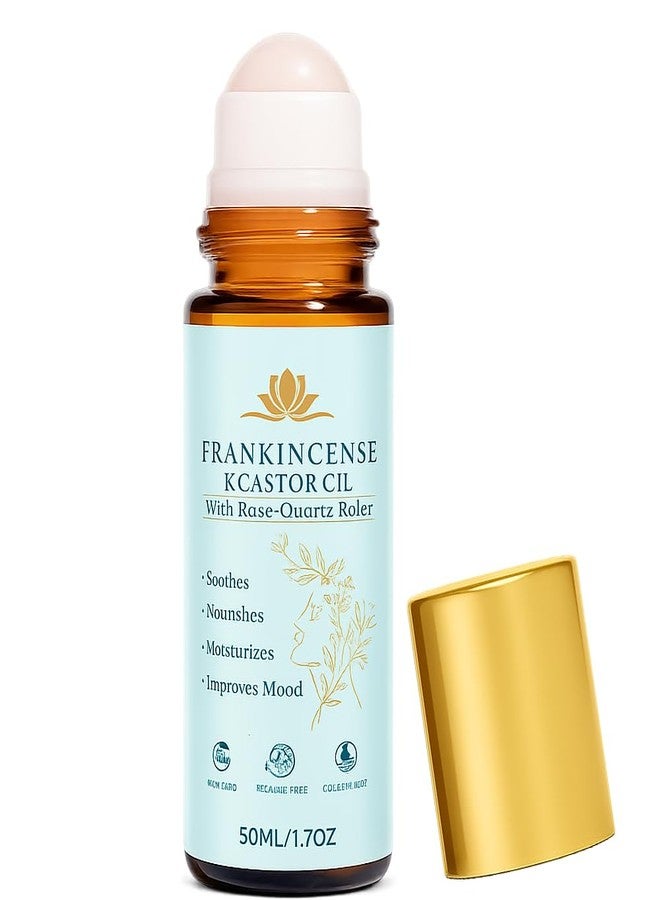 KUNLEN Frankincense and Castor Oil Roll On with Rose Quartz | 100% Pure Organic Cold-Pressed Castor Oil–Firms Skin, Reduces the Look of Fine Lines,Supports Hormonal Balance–For Face, Neck & Abdomen,1.7 fl oz - Image 1