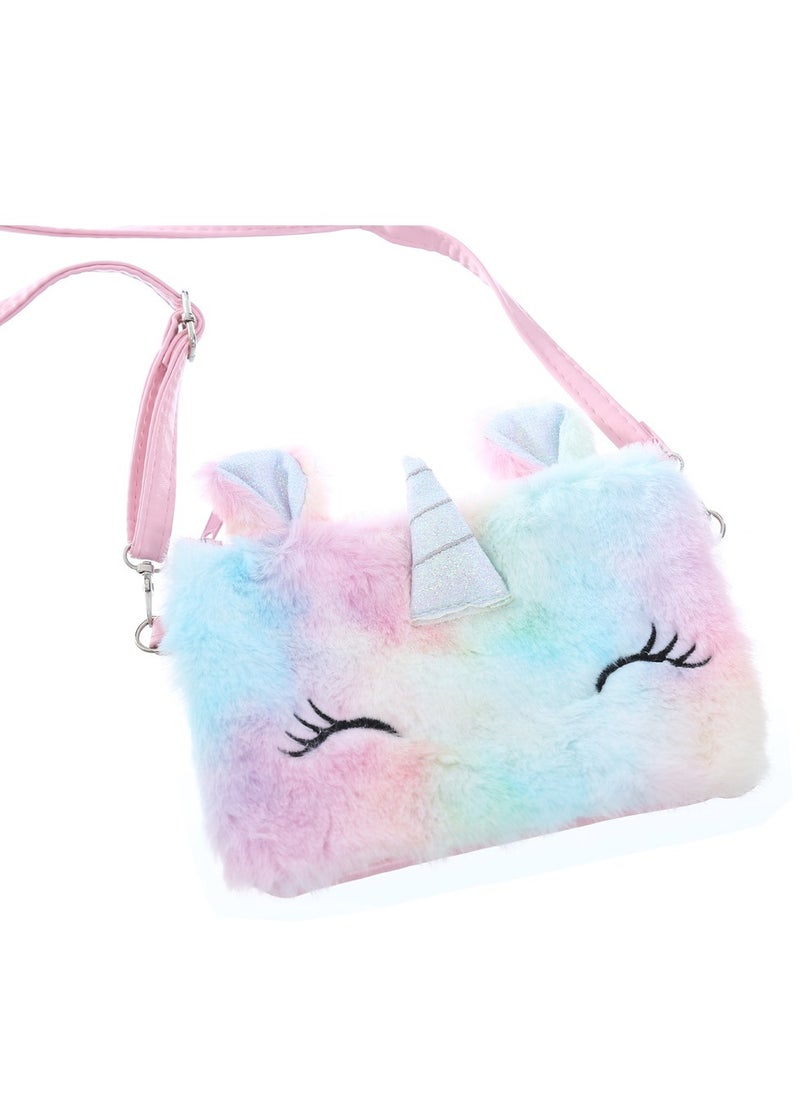 KASTWAVE Shoulder Bags Little Girls Wallets Shoulder Bags Messenger Bags Plush Unicorn Shoulder Bags Tie Dye Rainbow Kids Coin Purses Cute Princess Handbags Kids Accessories for Girls  - Image 1