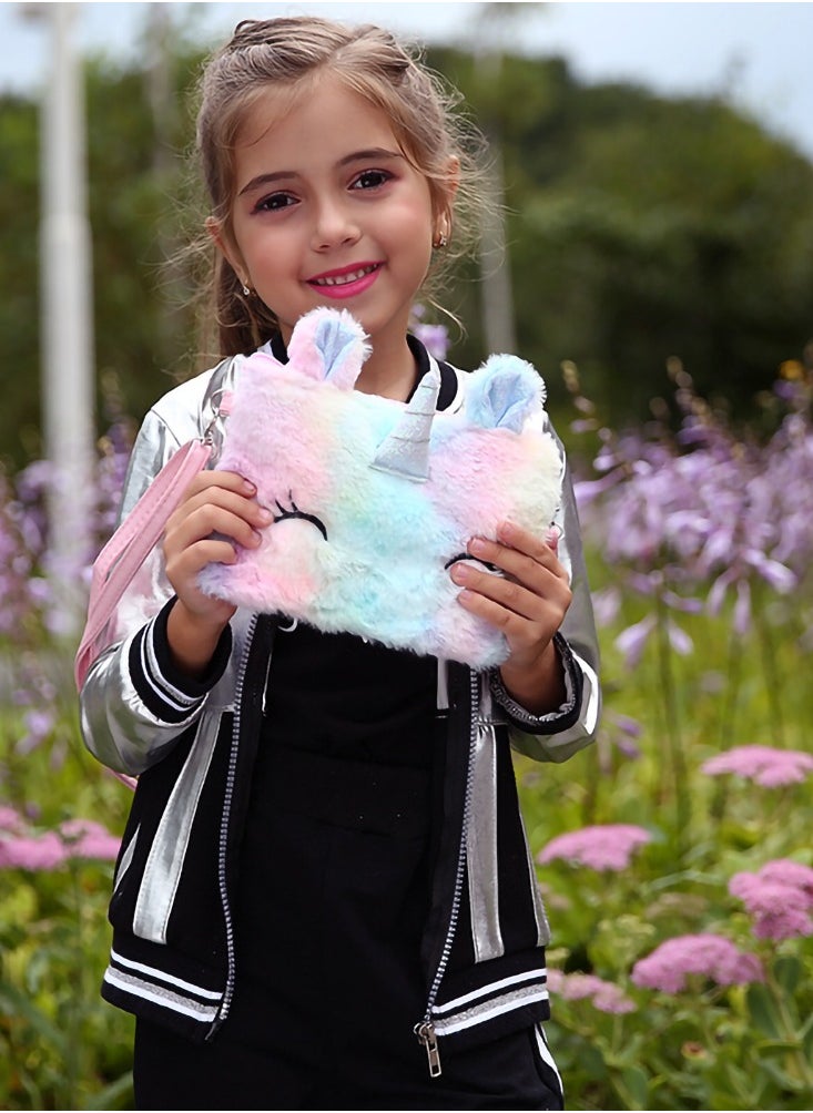 KASTWAVE Shoulder Bags Little Girls Wallets Shoulder Bags Messenger Bags Plush Unicorn Shoulder Bags Tie Dye Rainbow Kids Coin Purses Cute Princess Handbags Kids Accessories for Girls  - Image 3