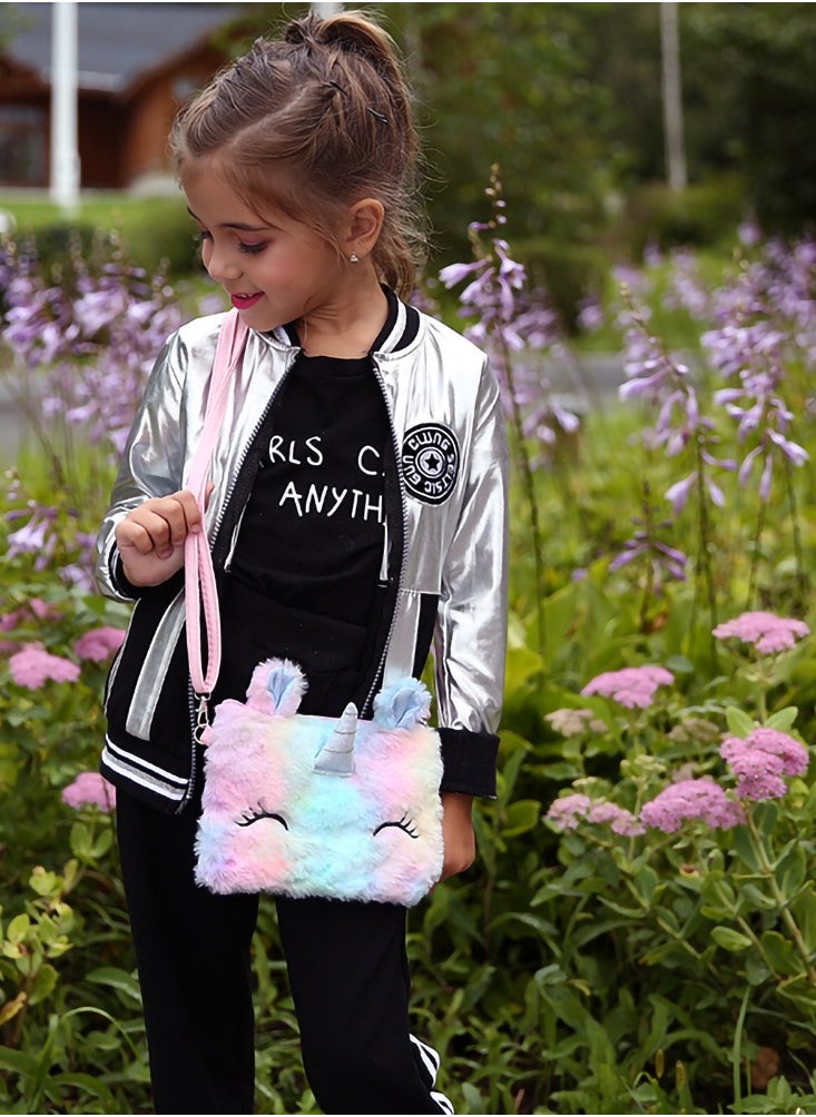 KASTWAVE Shoulder Bags Little Girls Wallets Shoulder Bags Messenger Bags Plush Unicorn Shoulder Bags Tie Dye Rainbow Kids Coin Purses Cute Princess Handbags Kids Accessories for Girls  - Image 4