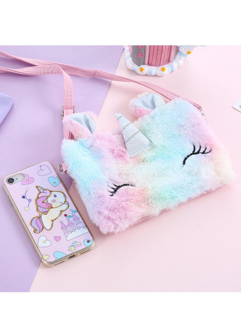 KASTWAVE Shoulder Bags Little Girls Wallets Shoulder Bags Messenger Bags Plush Unicorn Shoulder Bags Tie Dye Rainbow Kids Coin Purses Cute Princess Handbags Kids Accessories for Girls  - Image 2
