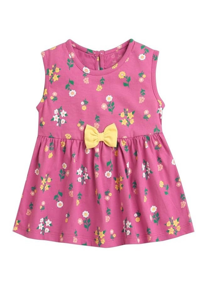 BUMZEE Magenta Girls Sleeveless Cotton Knee Length Frock Age - 3-6 Months (Peb10136B-mgt) - Image 1