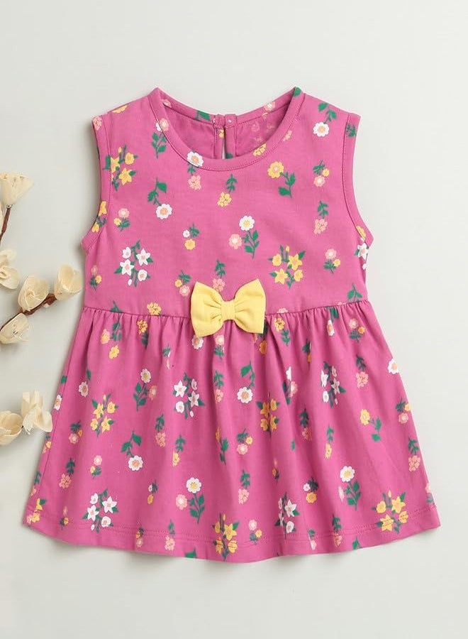 BUMZEE Magenta Girls Sleeveless Cotton Knee Length Frock Age - 3-6 Months (Peb10136B-mgt) - Image 5